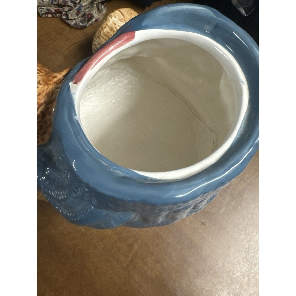 Vintage Cresco China Papa & Baby Bear Ceramic Cookie Jar Blue Sweater Retro - Picture 7 of 11